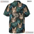 Realistic Tabby Cats Tropical Leaves Summer Style Hawaiian Tee Unisex Top