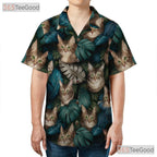 Realistic Tabby Cats Tropical Leaves Summer Style Hawaiian Tee Unisex Top