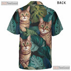 Realistic Tropical Leaves Aloha Print Tabby Cat Hawaiian Shirt Unisex Top