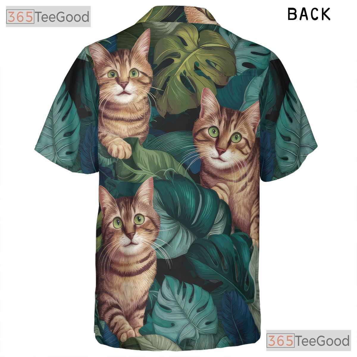 Realistic Tropical Leaves Aloha Print Tabby Cat Hawaiian Shirt Unisex Top