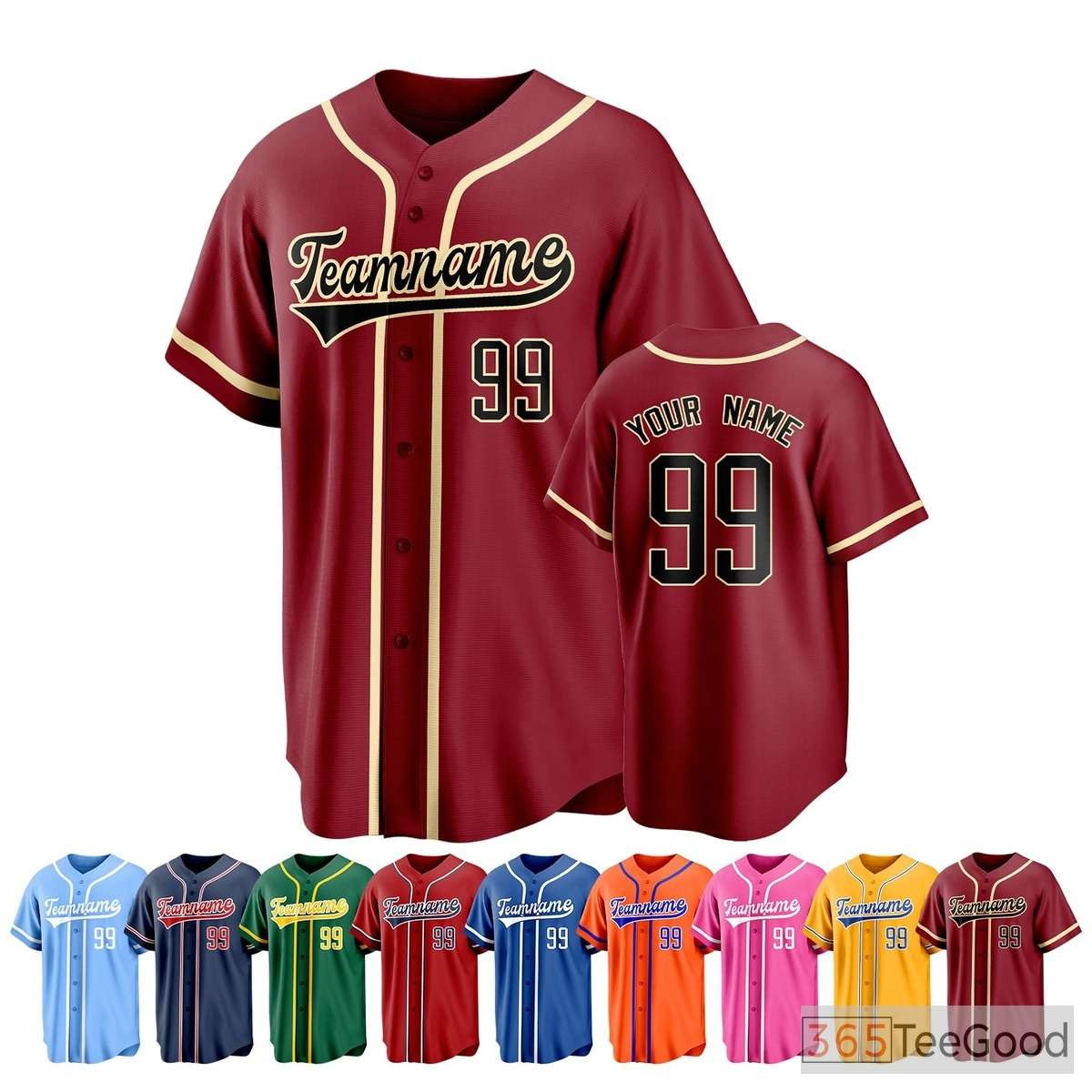 Red Baseball Jersey Tee for Men & Women - Personalized with Your Name & Number