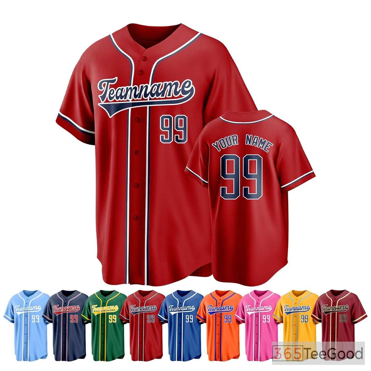 Red Baseball Jersey Tee for Men & Women - Your Personalized Name, Number & Logo