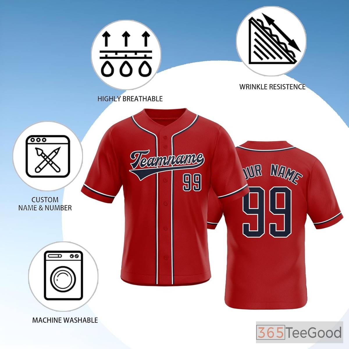 Red Baseball Jersey Tee for Men & Women - A Versatile Choice for Your Custom Apparel