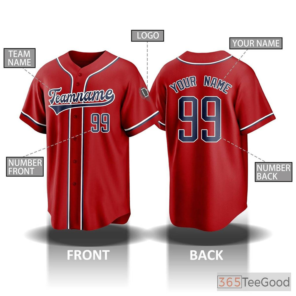 Red Baseball Jersey Tee for Men & Women - Your Personalized Name, Number & Logo