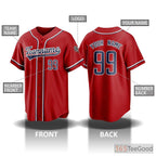 Red Baseball Jersey Tee for Men & Women - Your Personalized Name, Number & Logo