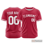 Red Baseball Jersey Tee, Personalized with Printed or Stitched Team Name & Number for Men Women