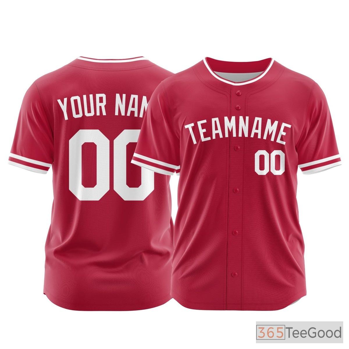 Red Baseball Jersey Tee, Personalized with Printed or Stitched Team Name & Number for Men Women