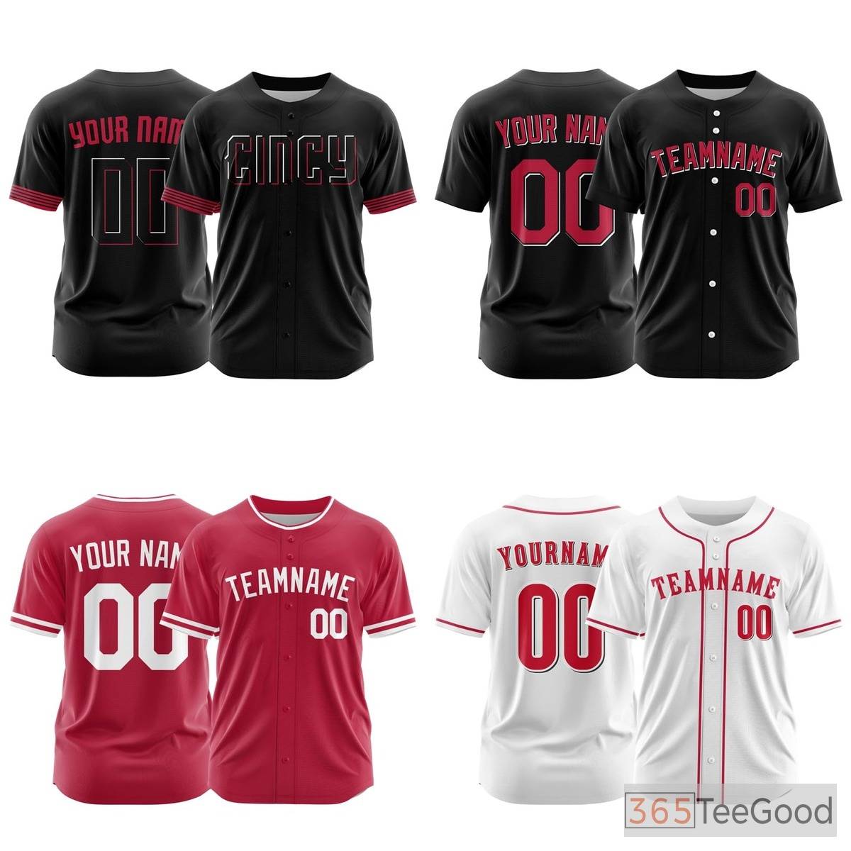 Red Baseball Jersey Tee, Personalized with Printed or Stitched Team Name & Number for Men Women
