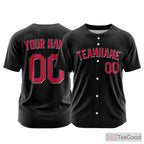 Red Baseball Jersey Tee, Personalized with Printed or Stitched Team Name & Number for Men Women