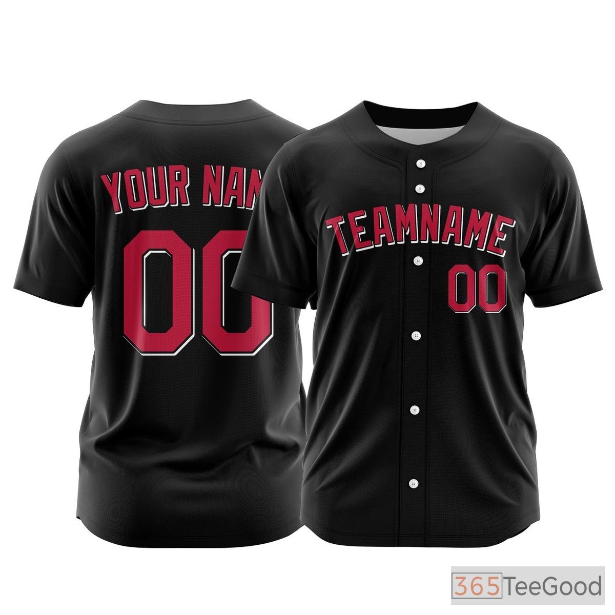 Red Baseball Jersey Tee, Personalized with Printed or Stitched Team Name & Number for Men Women