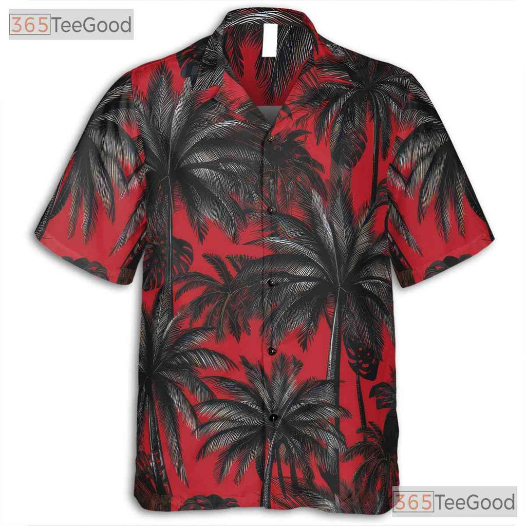 Red Black Palm Tree Print Tropical Beach Style Hawaiian Tee Unisex Outfit