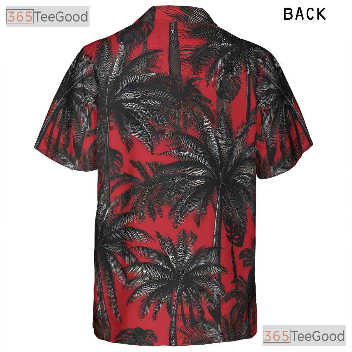 Red Black Palm Tree Print Tropical Beach Style Hawaiian Tee Unisex Outfit