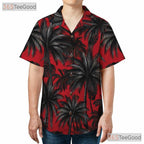 Red Black Palm Tree Print Tropical Beach Style Hawaiian Tee Unisex Outfit