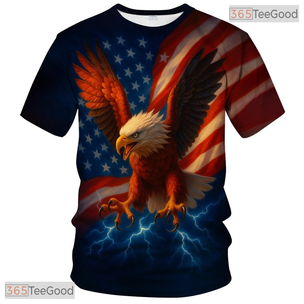 Red Blue USA Bald Eagle American Flag Style 3D Printed Casual Unisex Tee Shirt Apparel