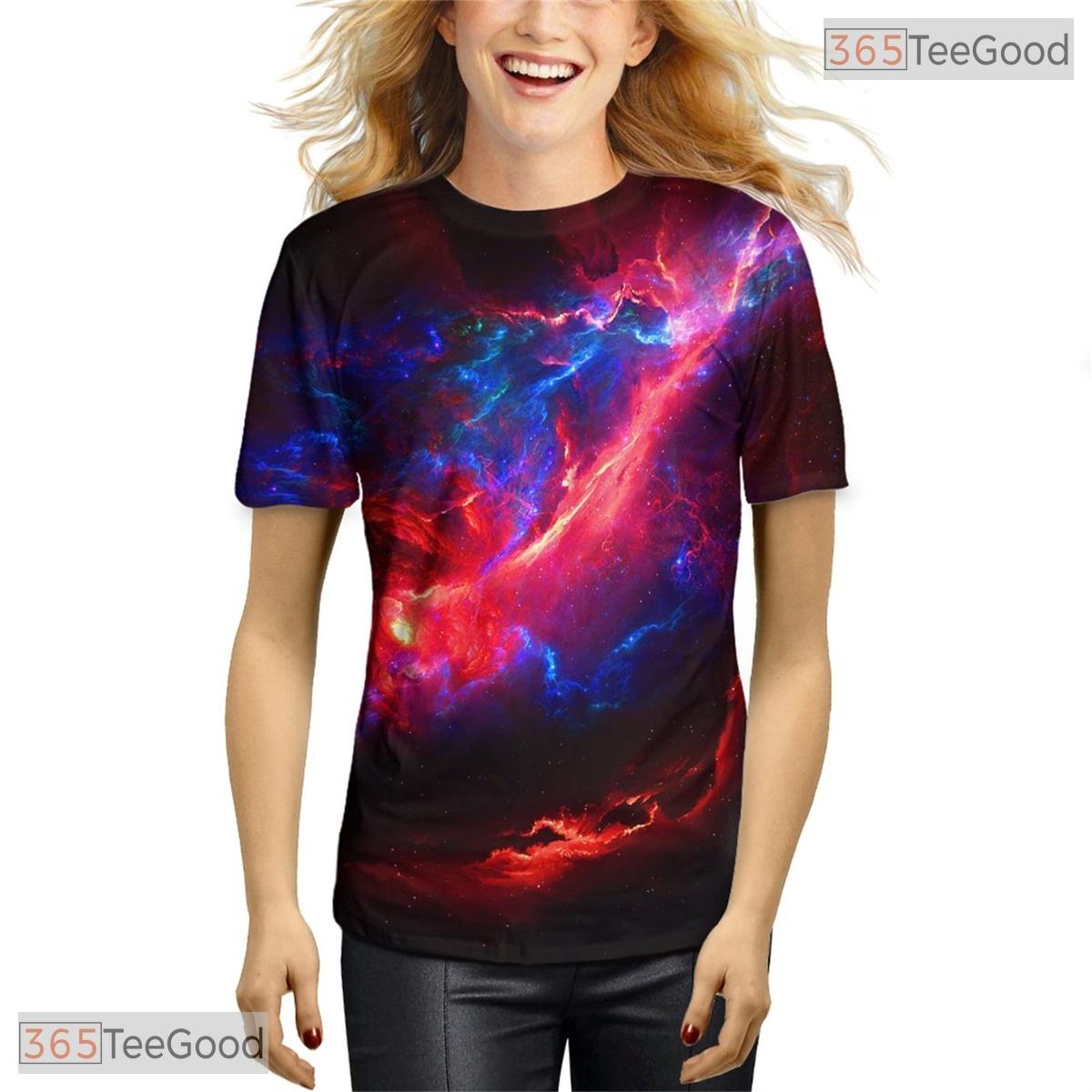 Majestic Red Blue Nebula Space Graphic 3D Printed Casual Unisex T-Shirt Styles