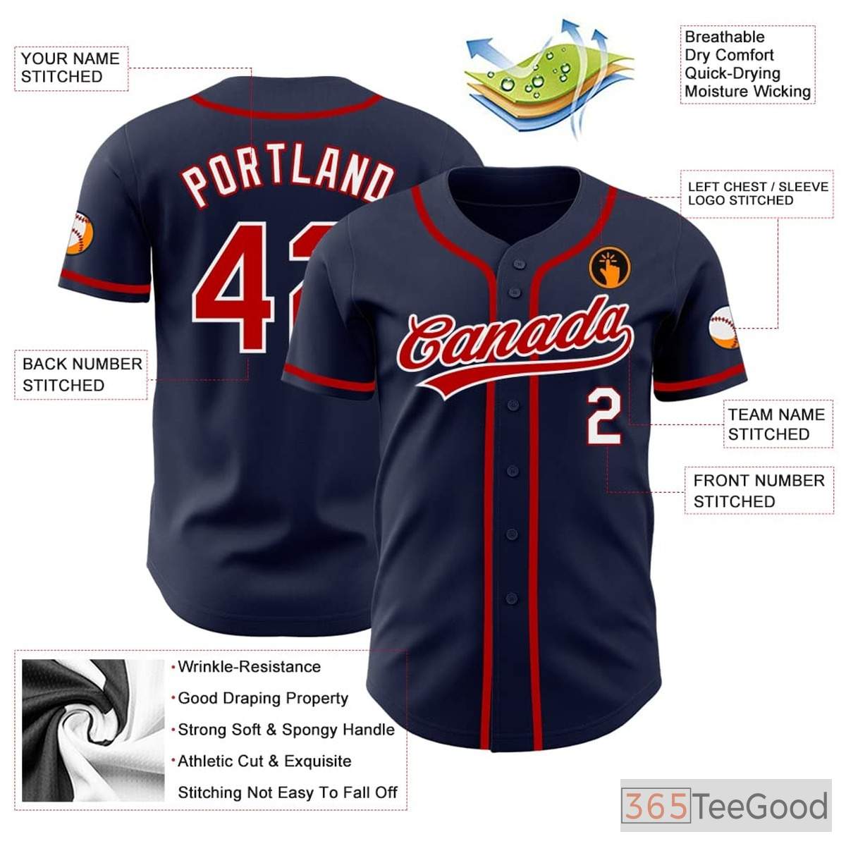 Red, Blue & Navy Baseball Jersey Tee for Men & Women - Personalize for Your Team