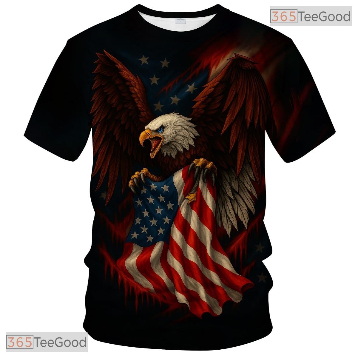 Red Brown USA Bald Eagle American Flag Style 3D Printed Casual Unisex T-Shirt Apparel