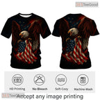 Red Brown USA Bald Eagle American Flag Style 3D Printed Casual Unisex T-Shirt Apparel