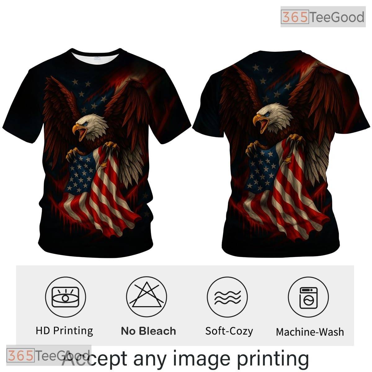 Red Brown USA Bald Eagle American Flag Style 3D Printed Casual Unisex T-Shirt Apparel