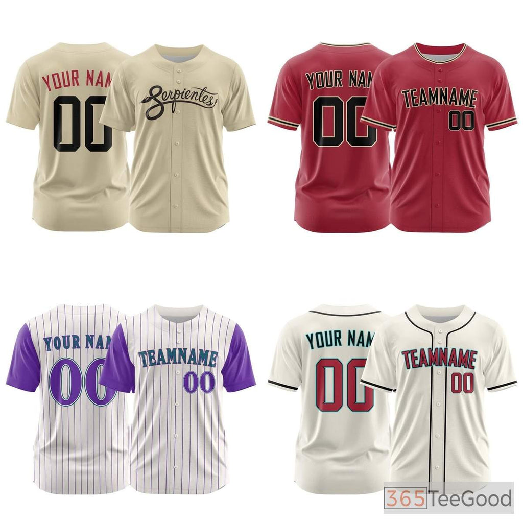 Red Custom Baseball Jersey Tee, Personalized for Men Women with Printed or Stitched Team Name & Number