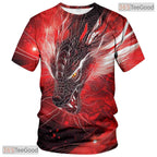 Red Mythical Dragon Funny Graphic Novelty 3D Printed Casual Unisex T-Shirt Tops