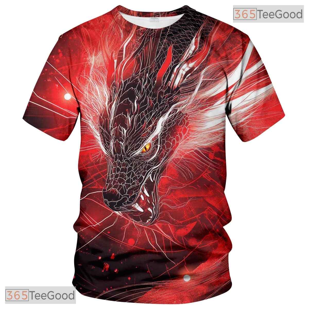 Red Mythical Dragon Funny Graphic Novelty 3D Printed Casual Unisex T-Shirt Tops
