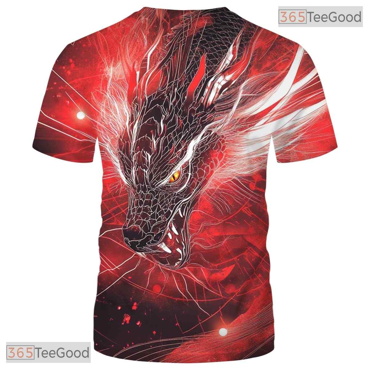 Red Mythical Dragon Funny Graphic Novelty 3D Printed Casual Unisex T-Shirt Tops