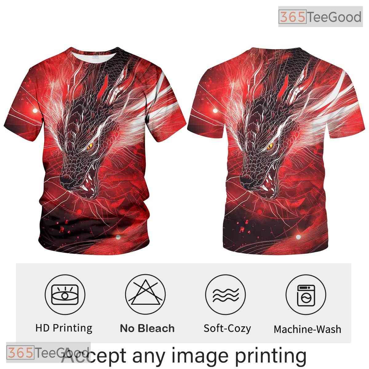 Red Mythical Dragon Funny Graphic Novelty 3D Printed Casual Unisex T-Shirt Tops