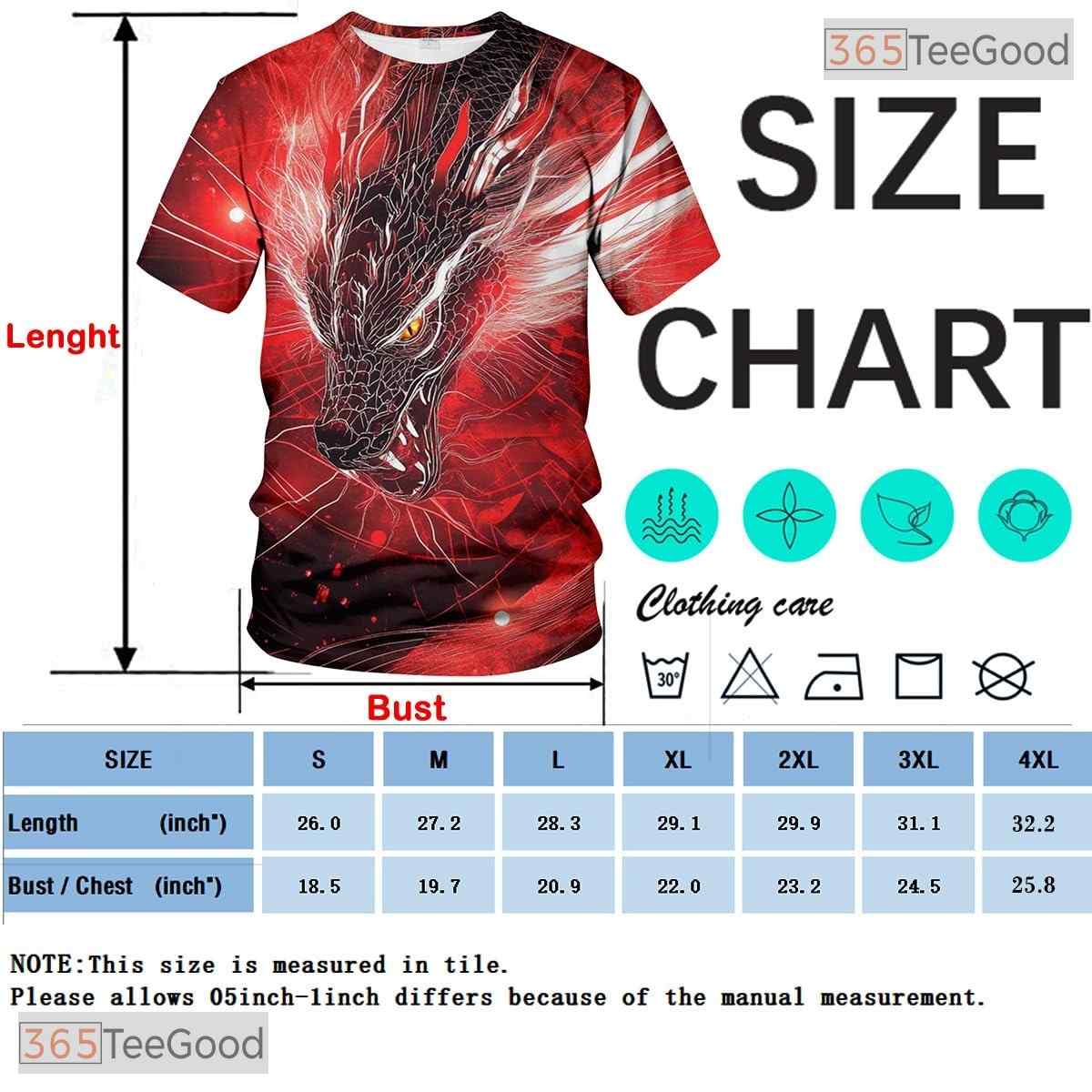 Red Mythical Dragon Funny Graphic Novelty 3D Printed Casual Unisex T-Shirt Tops