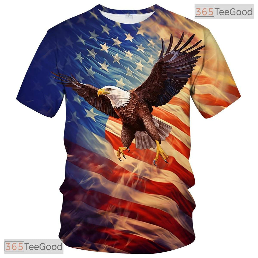 Red USA Bald Eagle American Flag Design 3D Graphic Printed Casual Unisex Apparel