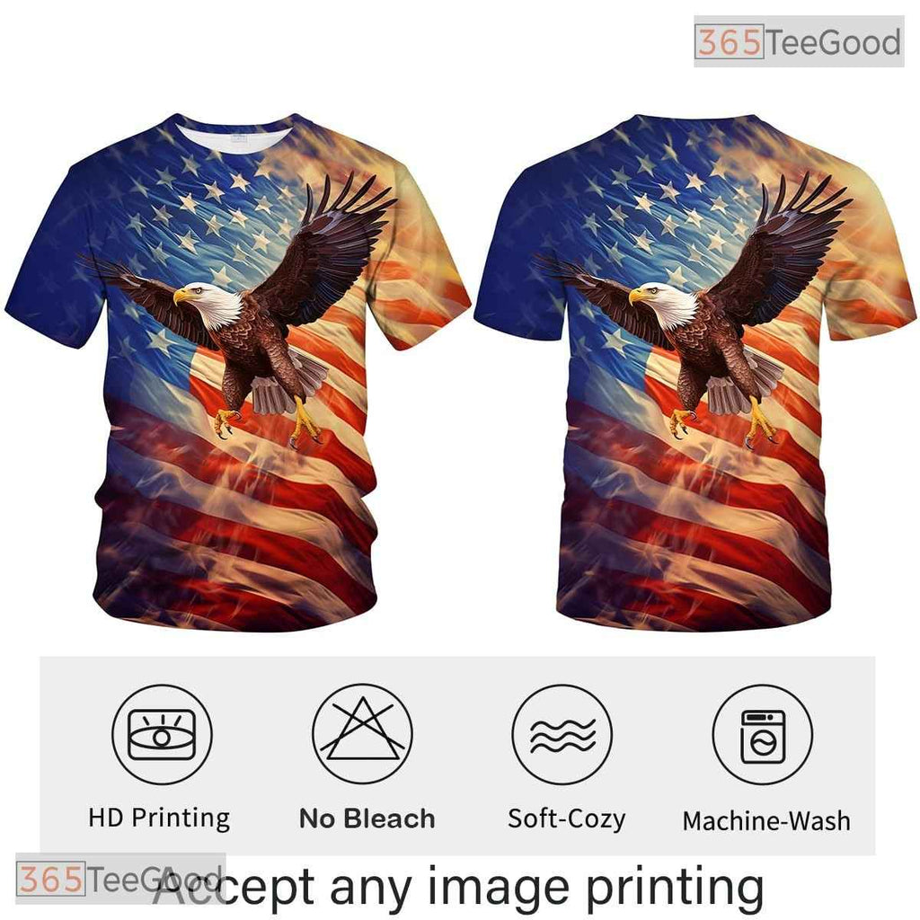 Red USA Bald Eagle American Flag Design 3D Graphic Printed Casual Unisex Apparel