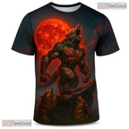 Red Wild Wolf Funny Graphic Novelty 3D Pattern Printed Casual Unisex Tee Shirt Tops