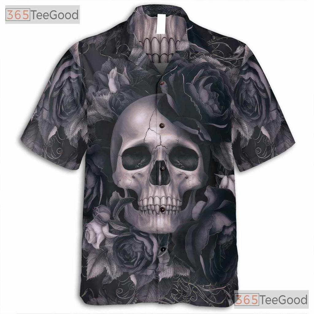 Red Gothic Floral Skull Hawaiian Shirt Unisex, Tattoo Grunge Aloha Top
