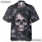 Red Gothic Floral Skull Hawaiian Shirt Unisex, Tattoo Grunge Aloha Top