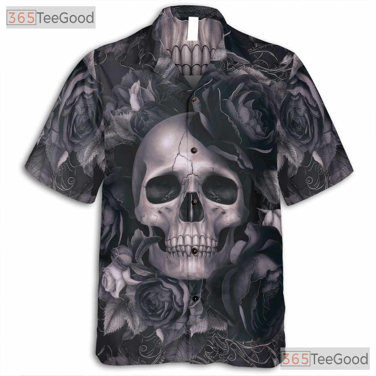 Red Gothic Floral Skull Hawaiian Shirt Unisex, Tattoo Grunge Aloha Top