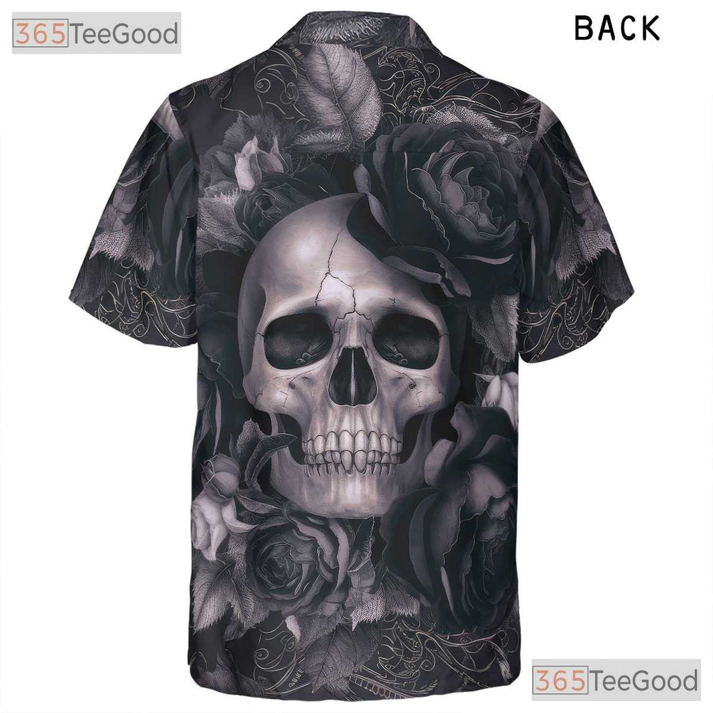 Red Gothic Floral Skull Hawaiian Shirt Unisex, Tattoo Grunge Aloha Top