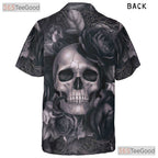 Red Gothic Floral Skull Hawaiian Shirt Unisex, Tattoo Grunge Aloha Top