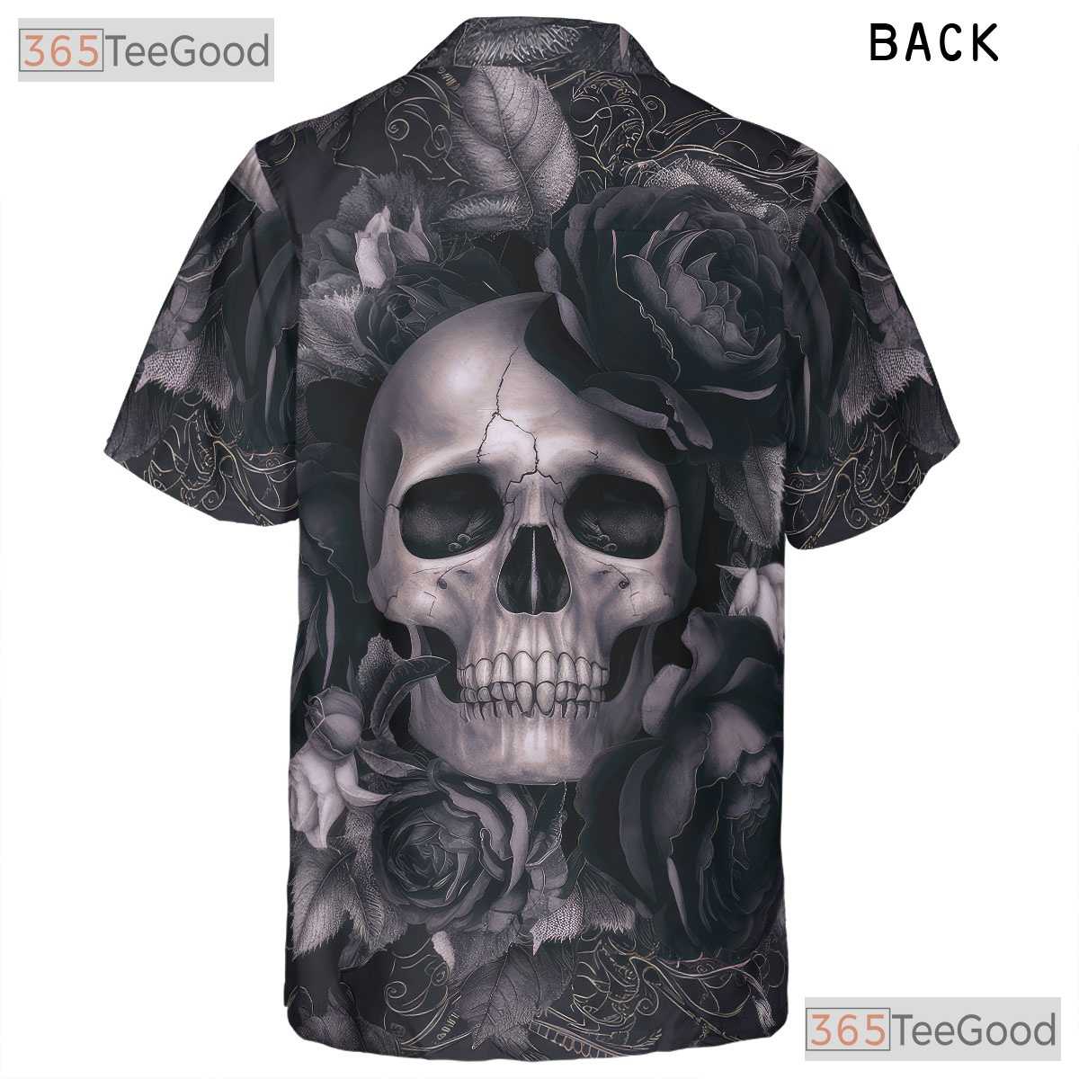 Red Gothic Floral Skull Hawaiian Shirt Unisex, Tattoo Grunge Aloha Top