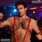 Red Hairy Chest Fake Abs Costume Novelty 3D Graphic Printed Casual Unisex Tee Shirt
