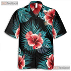 Red Hibiscus Floral Print Aloha Beach Hawaiian Shirt Unisex Vacation Top Tee