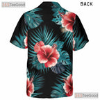 Red Hibiscus Floral Print Aloha Beach Hawaiian Shirt Unisex Vacation Top Tee