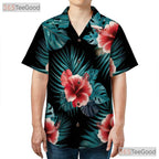 Red Hibiscus Floral Print Aloha Beach Hawaiian Shirt Unisex Vacation Top Tee