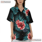 Red Hibiscus Floral Print Aloha Beach Hawaiian Shirt Unisex Vacation Top Tee