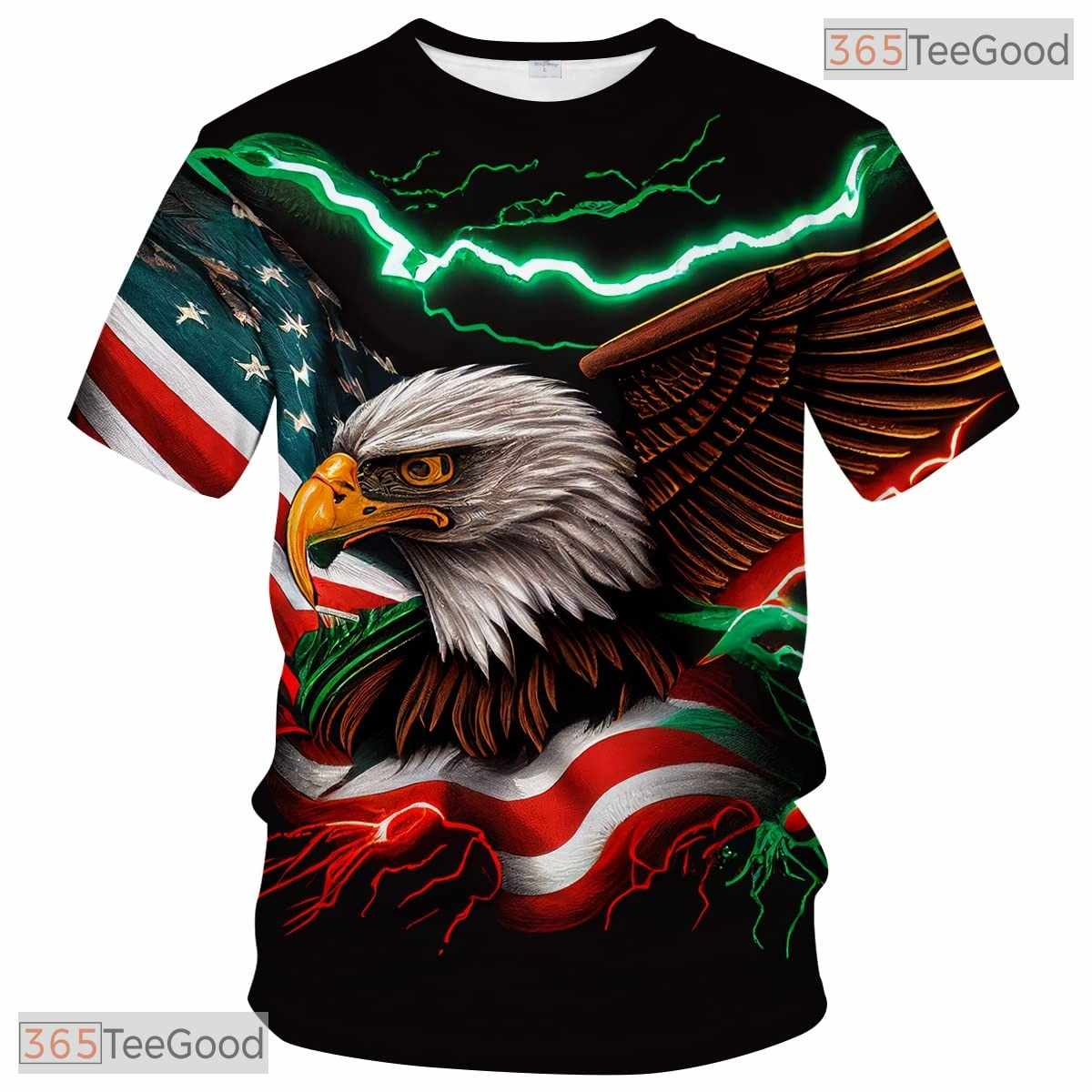 Red Star Stripe American USA Flag Patriot Eagle 3D Graphic Casual Unisex Tee