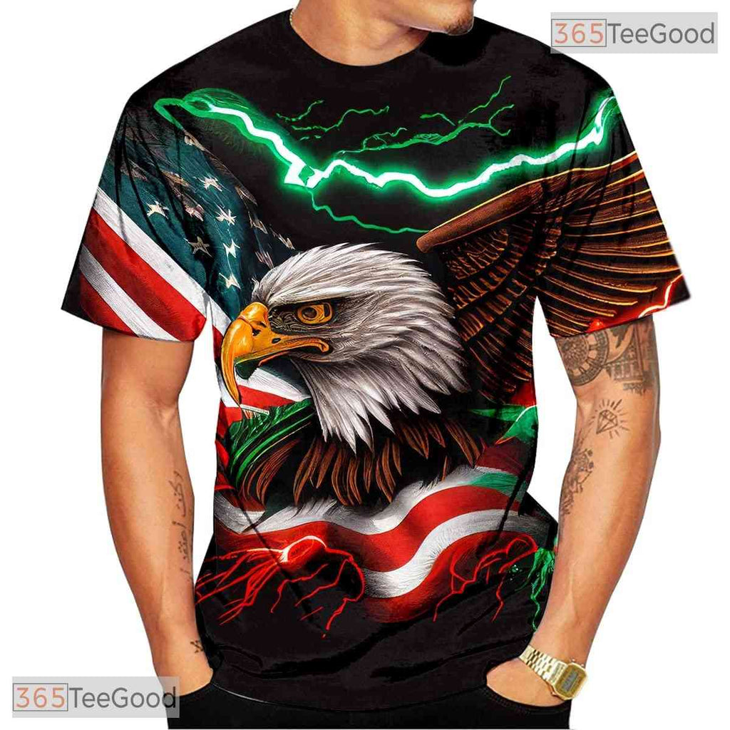 Red Star Stripe American USA Flag Patriot Eagle 3D Graphic Casual Unisex Tee