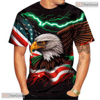 Red Star Stripe American USA Flag Patriot Eagle 3D Graphic Casual Unisex Tee