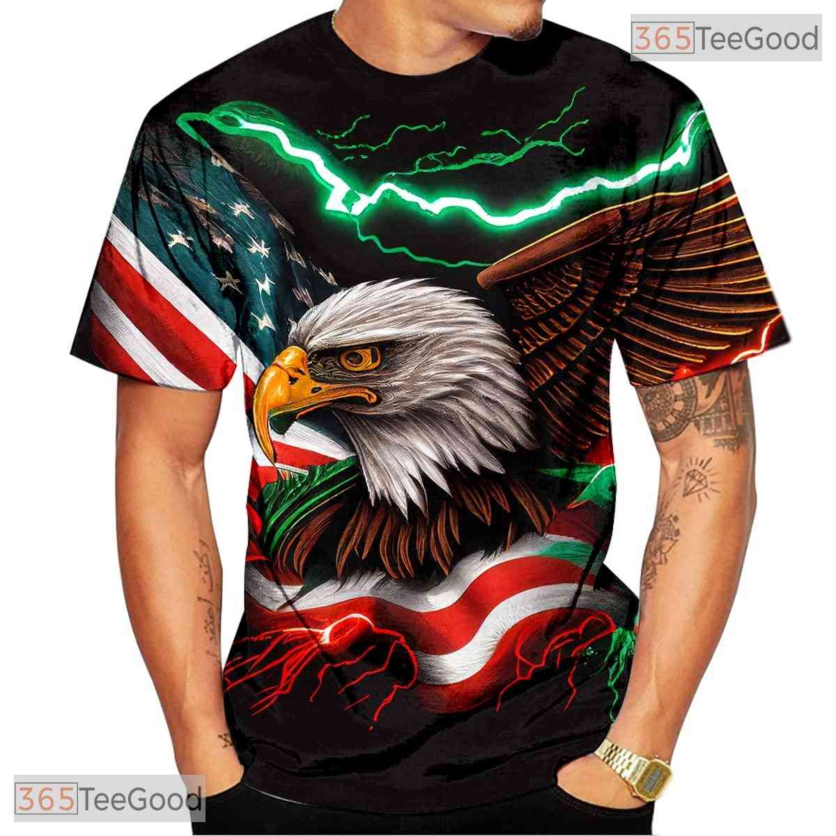 Red Star Stripe American USA Flag Patriot Eagle 3D Graphic Casual Unisex Tee