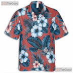 Red Palm Leaf Hibiscus Hawaiian Shirt- Unisex Tropical Floral Aloha Summer Top