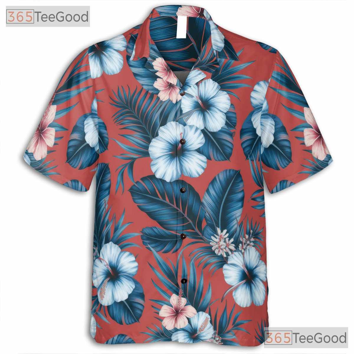 Red Palm Leaf Hibiscus Hawaiian Shirt- Unisex Tropical Floral Aloha Summer Top
