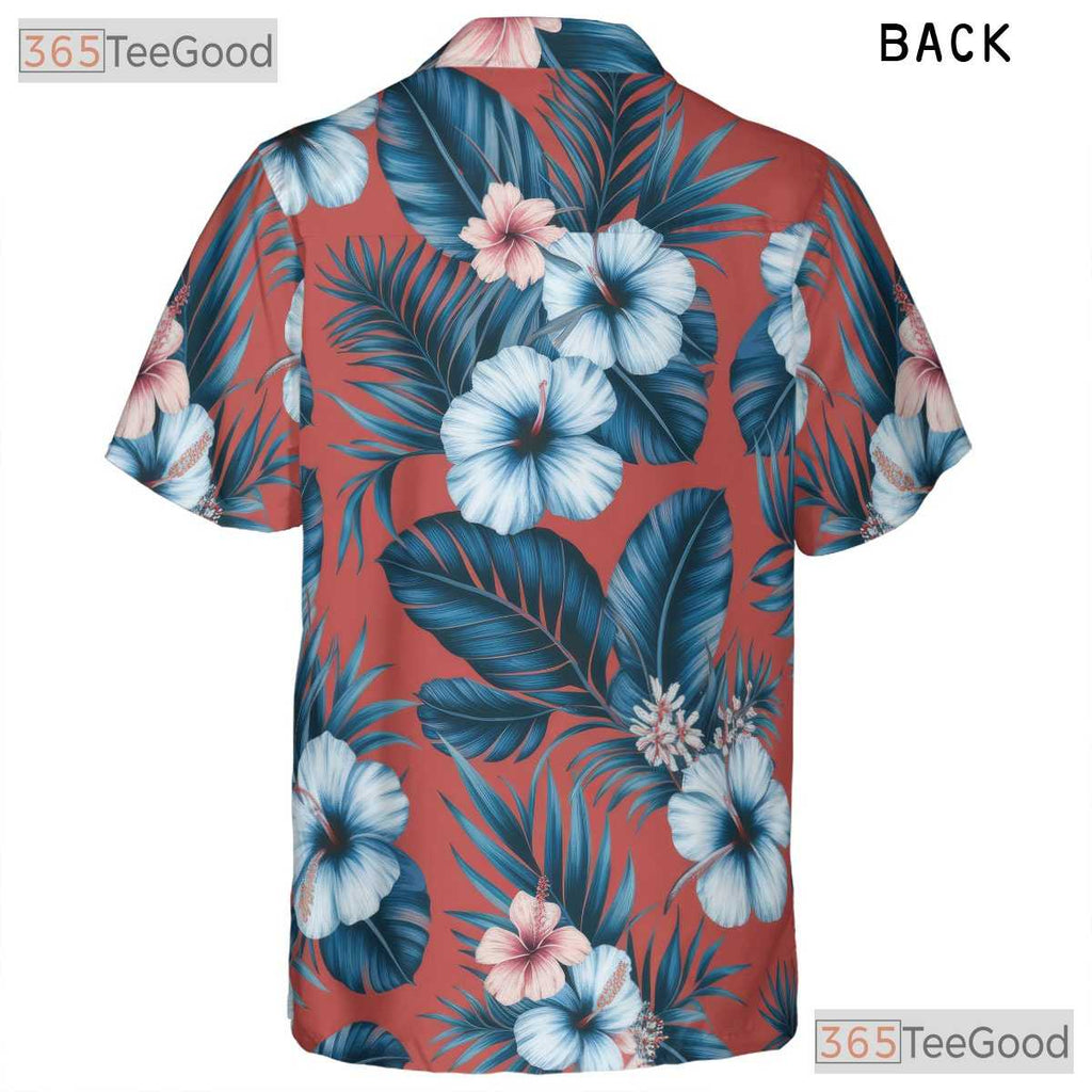 Red Palm Leaf Hibiscus Hawaiian Shirt- Unisex Tropical Floral Aloha Summer Top